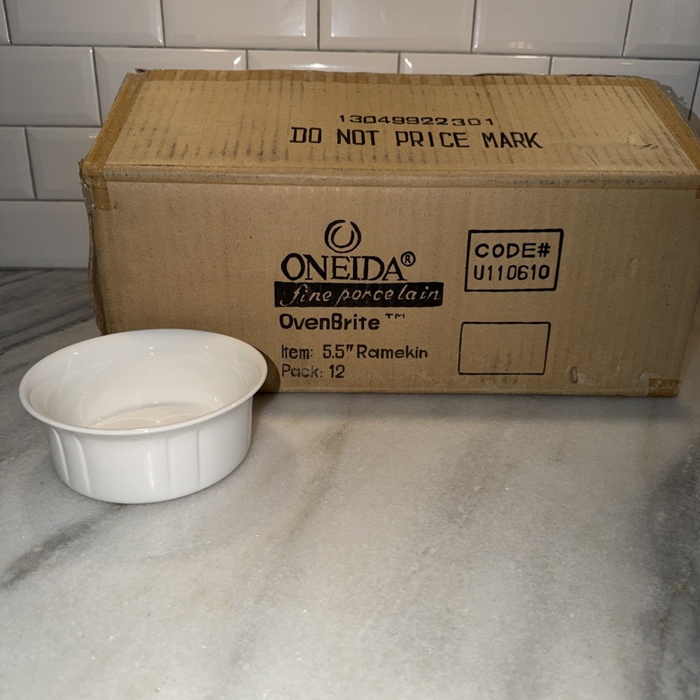 Case Of 12 ONEIDA OVENBRITE RAMEKINS‎ CASSEROLESOUFFLÉ WHITE PORCELAIN 12oz 5.5"